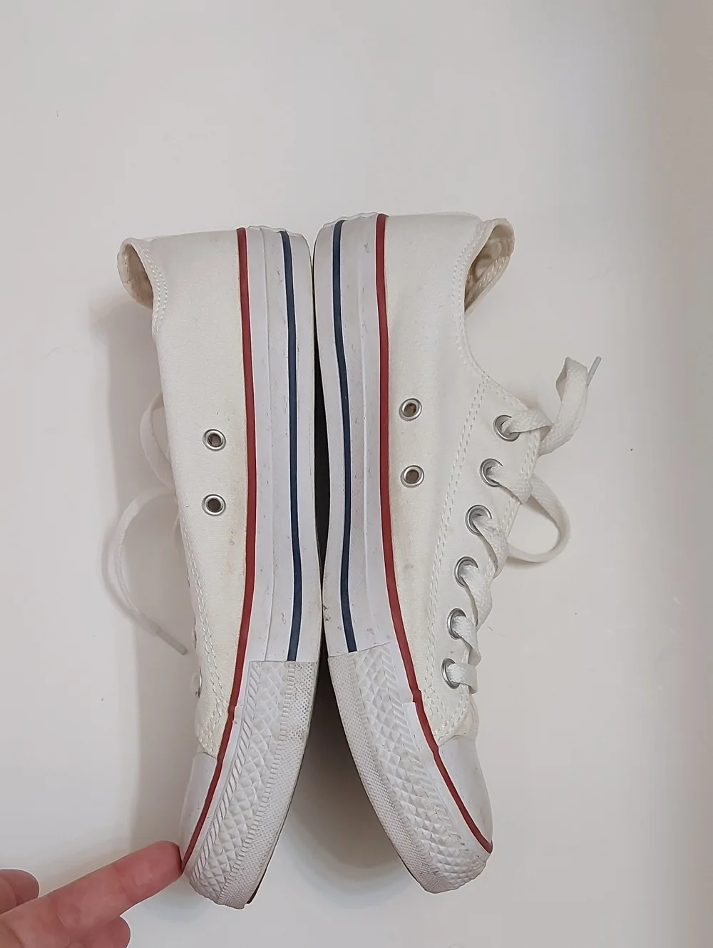Converse White Canvas Low-Top Sneakers with Red Rim